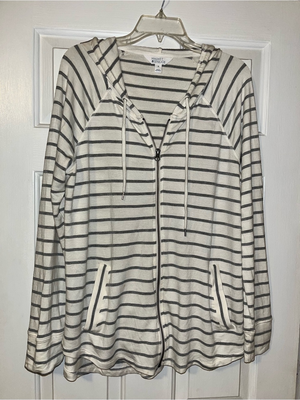Market & Spruce White and Gray Striped Hoodie